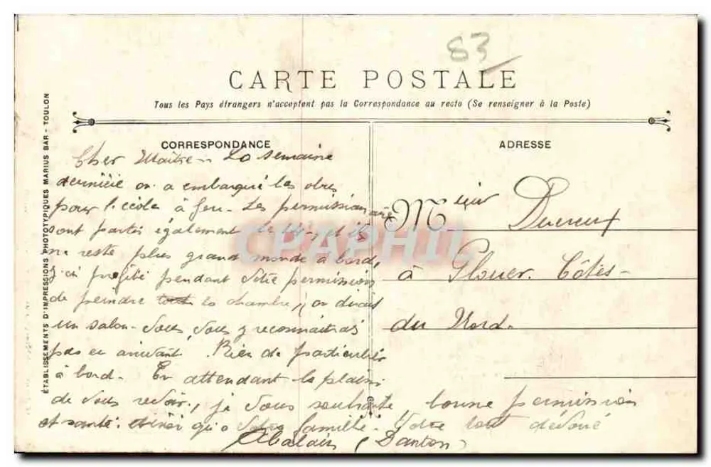 Toulon - Avenida Vauban — trem e pedestres — editor Marius Bar, n°54 - Verso