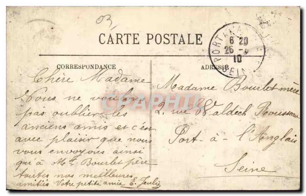 Vichy — Das Rathaus — 107 — Ehre den Fremden — 26. August 1910 - Rückseite