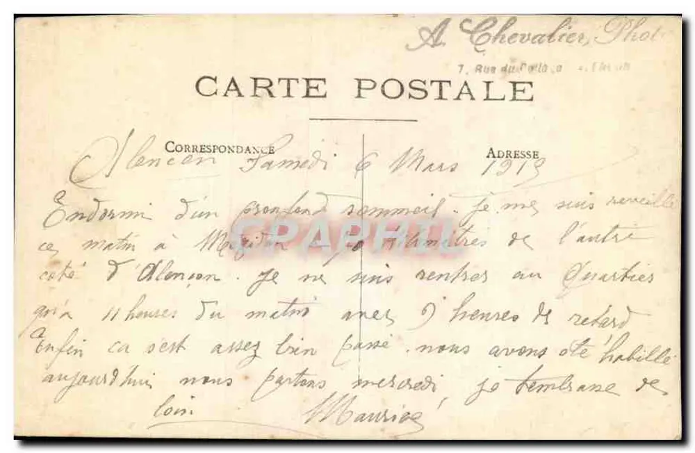 Soldat in Uniform — Studiofoto — A. Chevalier, Phot. 7, Rue du Cordon, Cher - Rückseite
