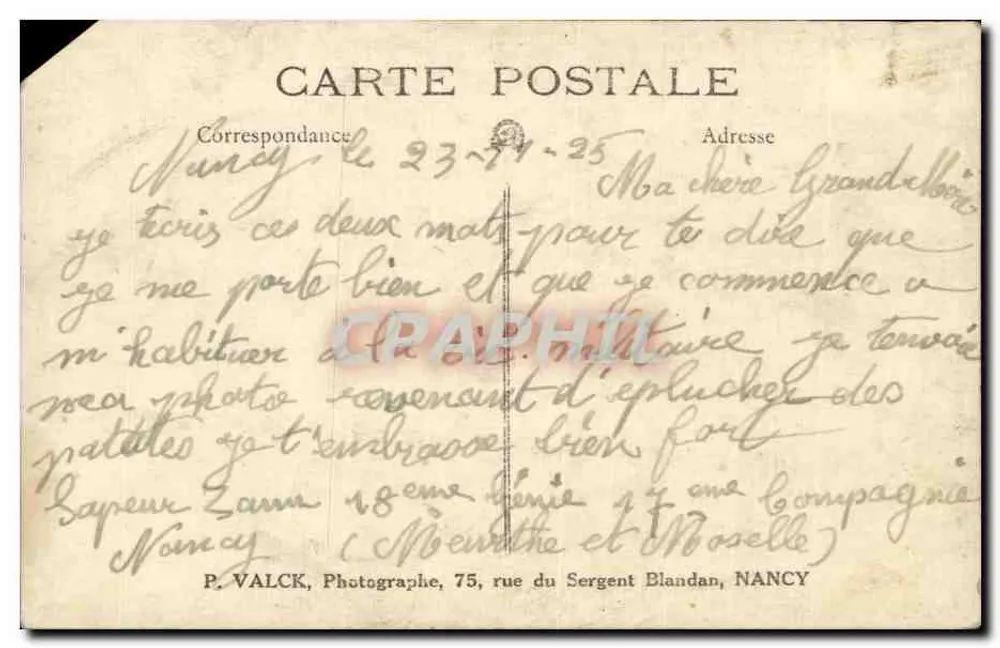 Gruppe Soldaten — 7. Infanterieregiment — Photographie von P. VALCK - Rückseite