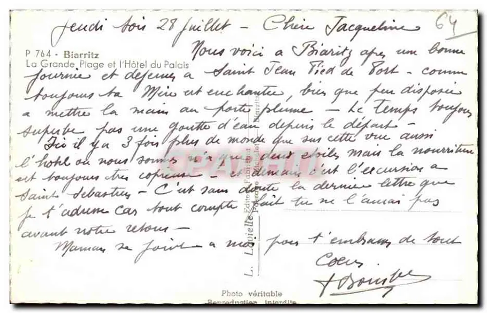Biarritz — La Grande Plage und das Hôtel du Palais — P 764 - Rückseite