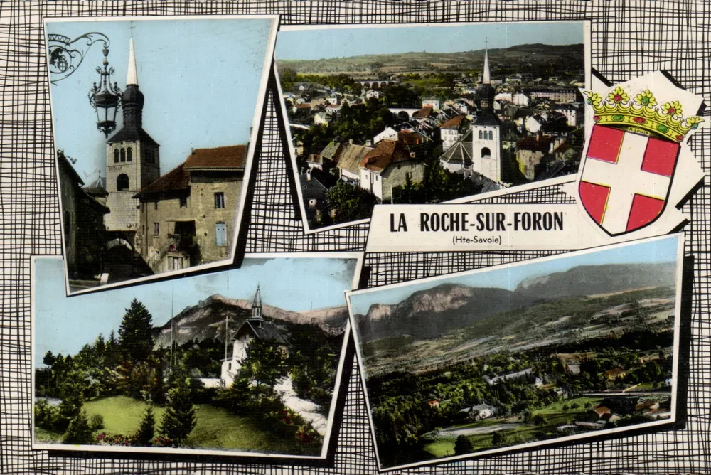 La Roche-sur-Foron (Hte-Savoie) — widok panoramiczny i szczegóły wsi — wydawnictwo Combiér Imp. Macón - Awers