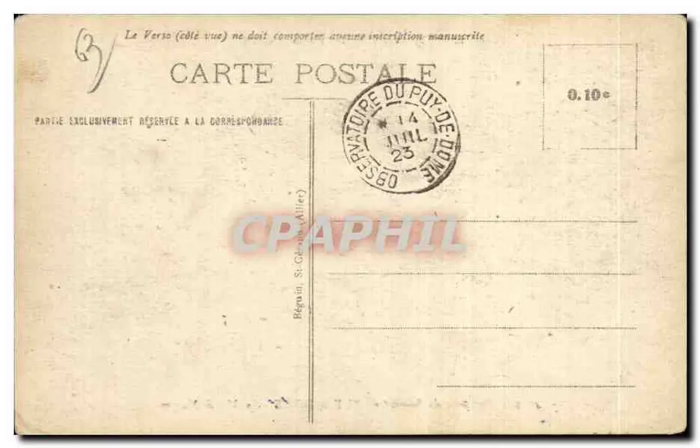 Vue prise du Sommet du Puy de Dôme - La Mer de Nuages — Ideal, n° 4319 - Verso