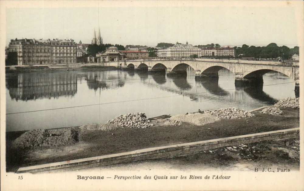 Bayonne — Perspektive der Quais an den Ufern des Adour — B J.C., Paris, n°15 - Vorderseite