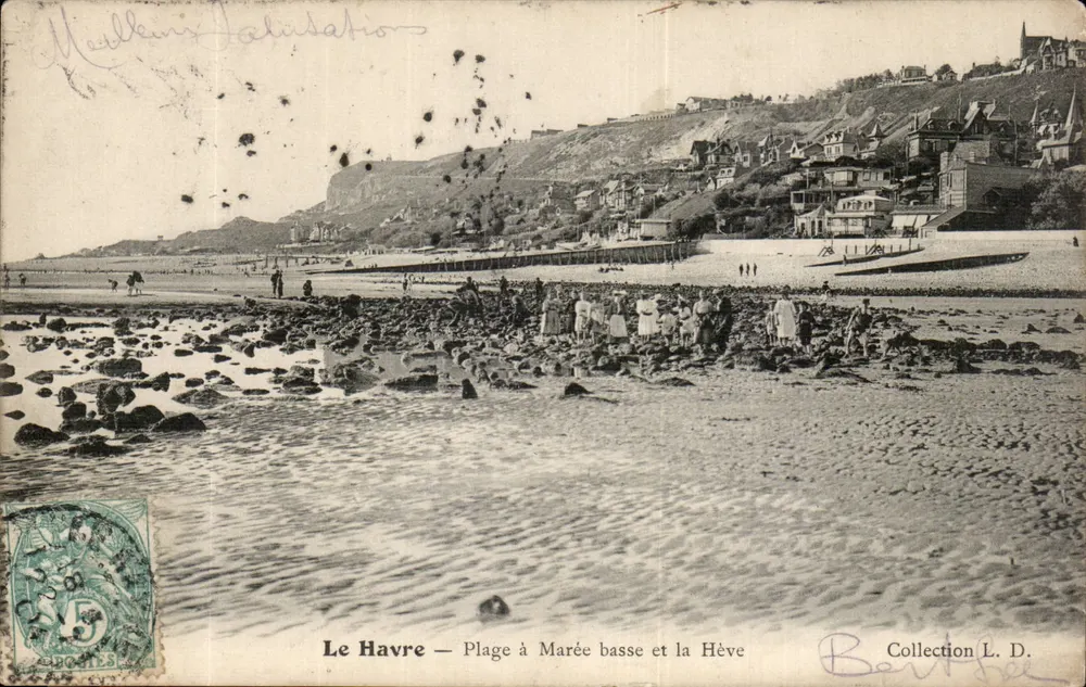 Le Havre — Praia com maré baixa e a Hève — Coleção L. D. - Frente