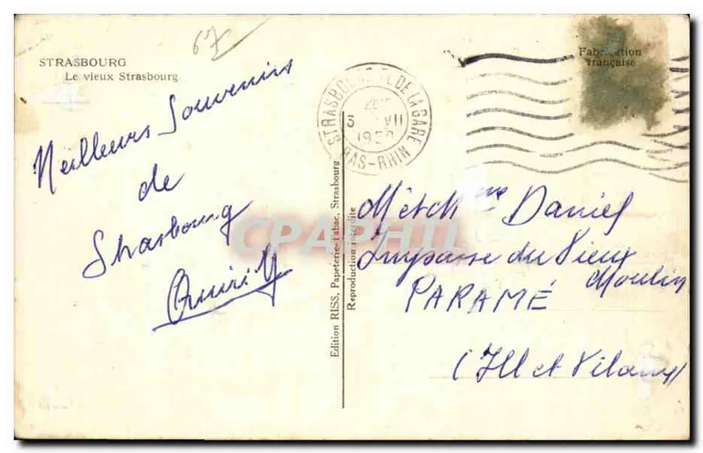 Strasbourg — Velho bairro com casas com colmios — Edição RISS, Strasbourg - Verso