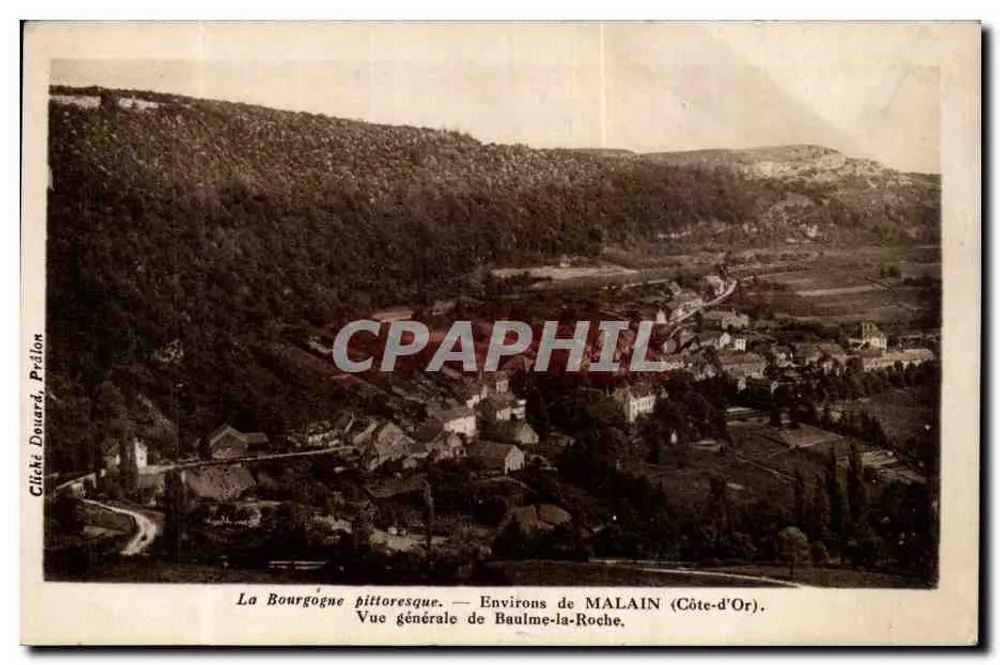 A Borgonha pitoresca — Arredores de MALAIN (Côte-d'Or). Visão geral de Baulme-la-Roche. — Clicke Douard, Prélon - Frente