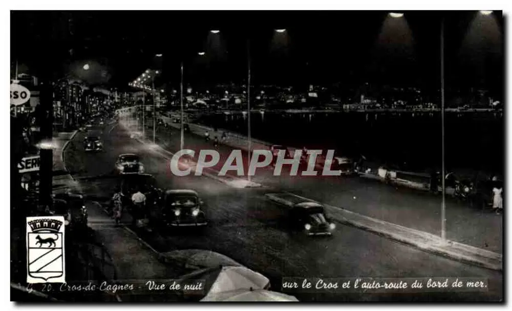 Cros-de-Cagnes - Nachtsicht — auf dem Cros und der Küstenautobahn — L. LARCAN, 98, Av. Saint-Lambert, Nice - Vorderseite