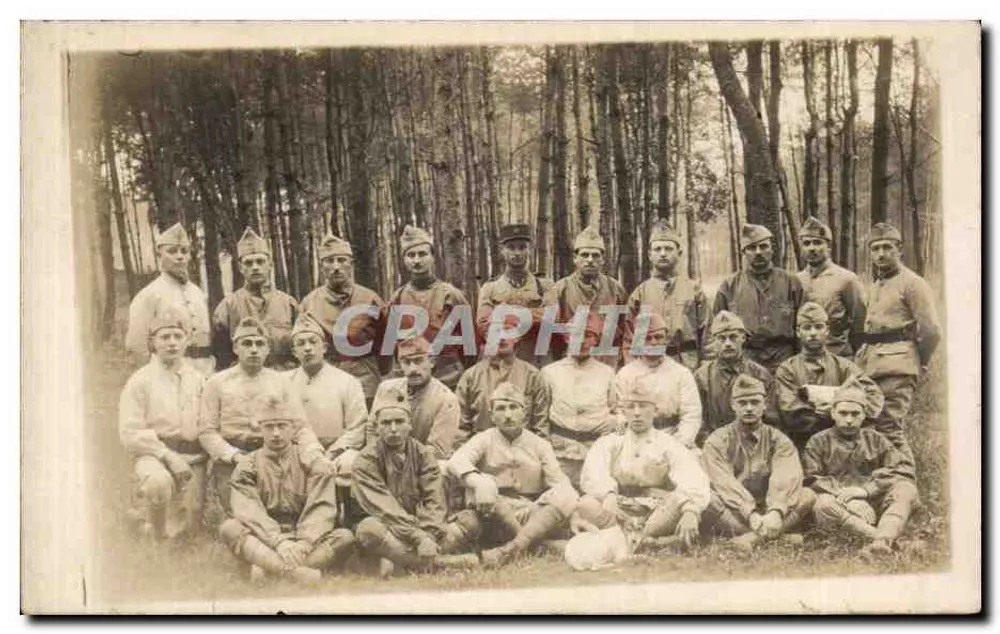 Gruppe Soldaten im Wald — historisches Foto — kein Verleger oder Nummer sichtbar - Vorderseite