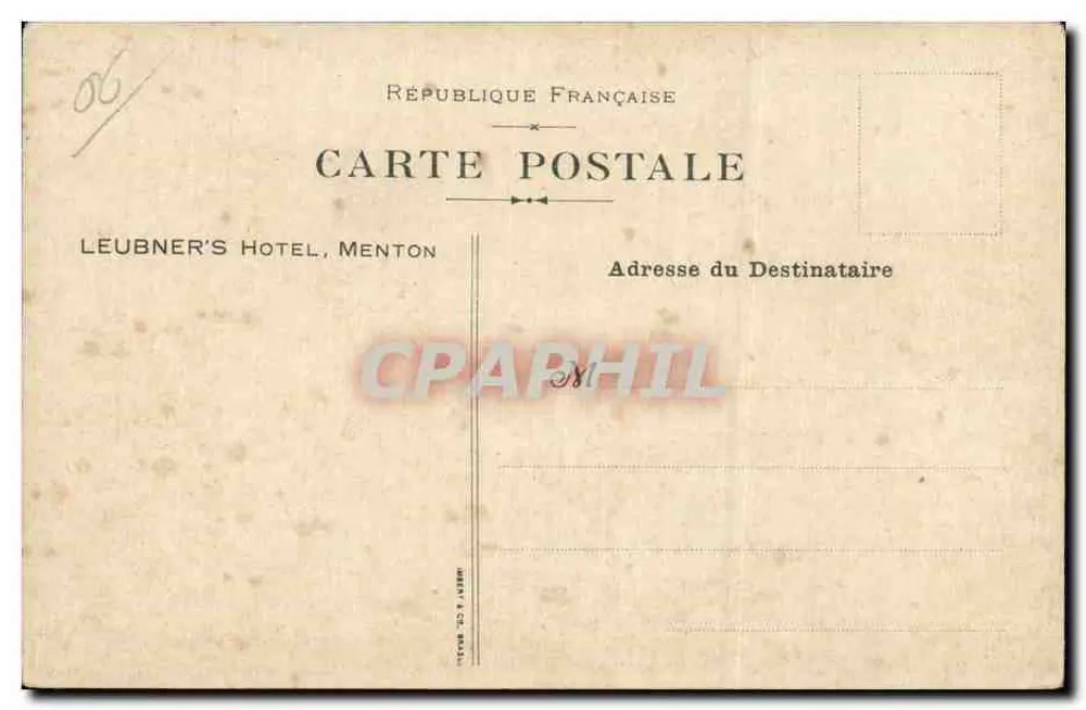 Leubner's Hotel Menton — vista panorâmica com o Casino — editor não visível - Verso