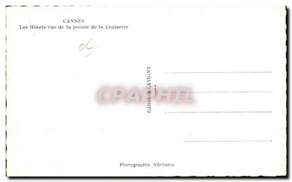 Cannes — Hotels von der Spitze der Croisette gesehen — Ausgabe CLATICNY - Rückseite