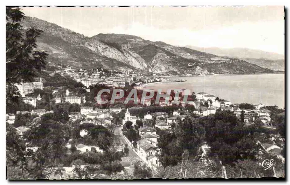 Menton — Panorama da Cidade e bairro Carnolès — C.A.P., 44, rue Letellier - Paris - Frente