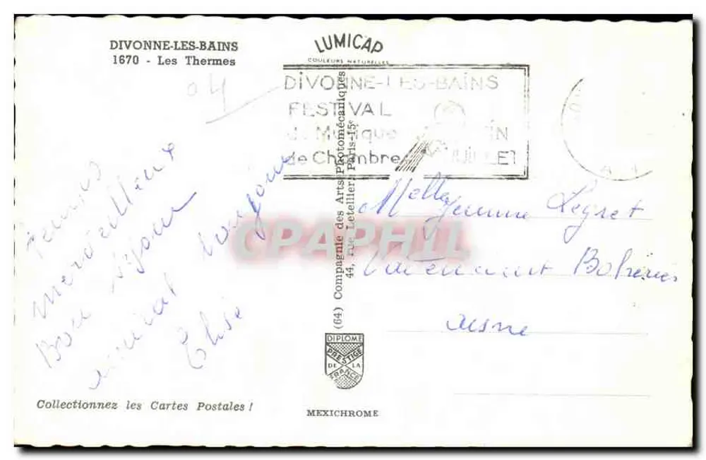 Os Termas — Divonne-les-Bains — Editor Mexichrome - Verso