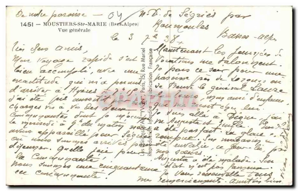 Moustiers-Sainte-Marie — Algemene uitzicht — Uitgever: Les Éditions Art-Vanier, Frankrijk - Achterkant