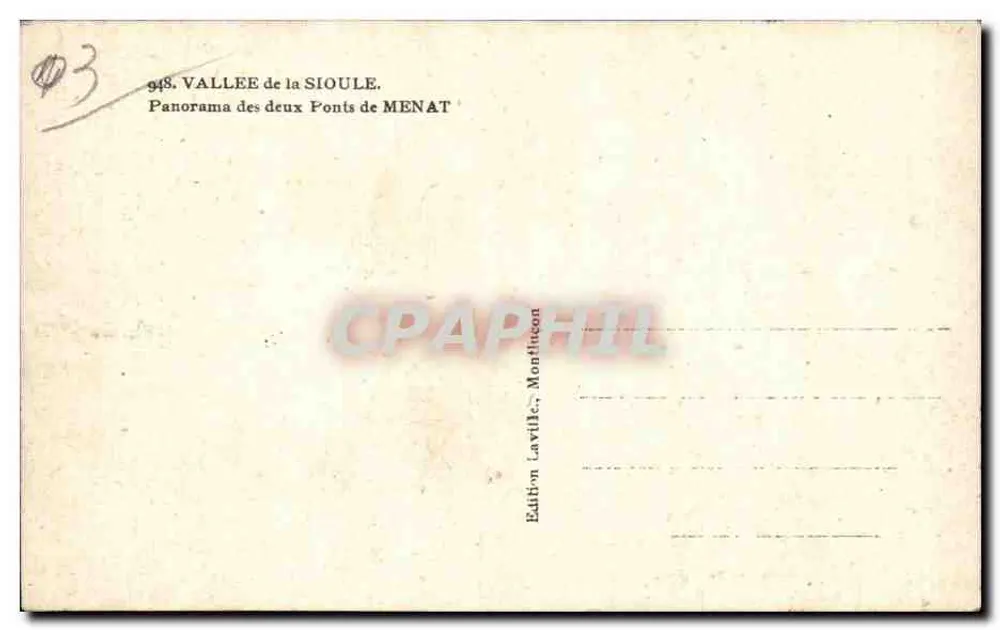 Tal der Sioule — Panorama der beiden Brücken von Menat — Edition Laville, Montluçon - Rückseite