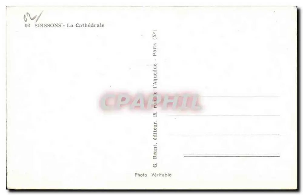 Soissons - A Catedral — editor G. Réant, Paris - Verso