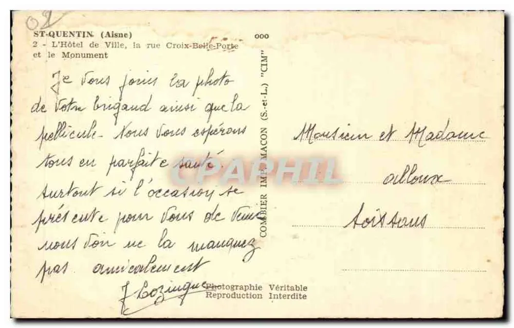 Ciry - Hotel de Ville e Monument aux Morts — editor Ciry - Verso