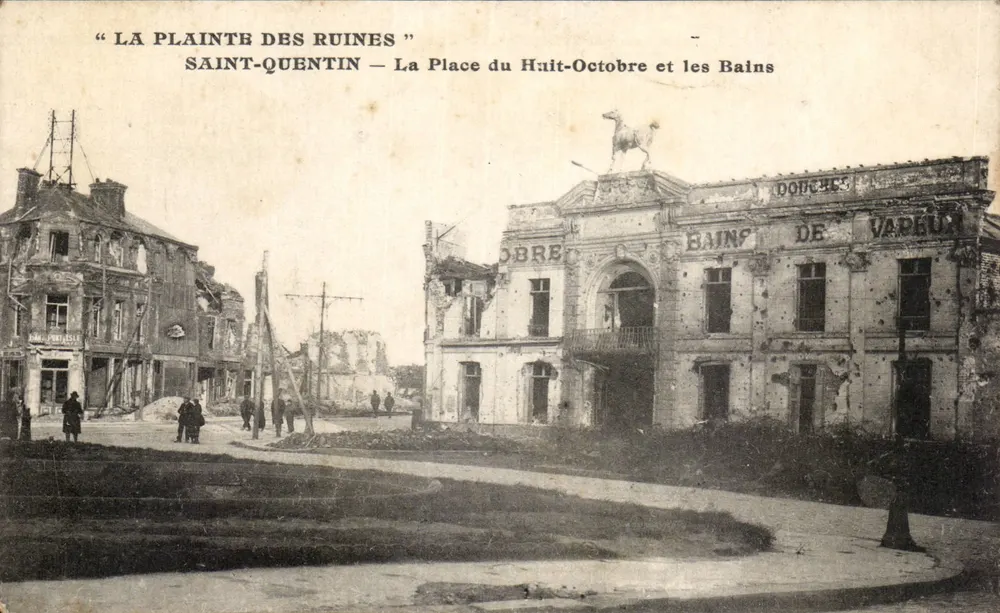 Saint-Quentin — Die Place du Huit-Octobre und die Dampfbadhaus — Verlag L.B. Belin - Vorderseite