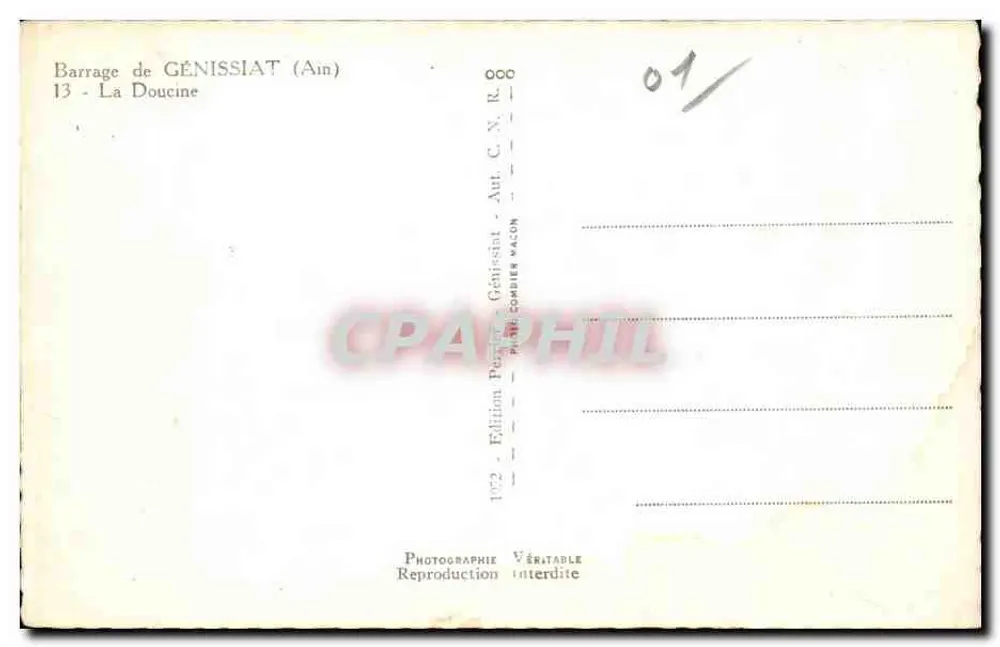 Zbiornik Génissiat — La Doucine — Wydawnictwo Périer - Aut. Combier Wacon - Rewers