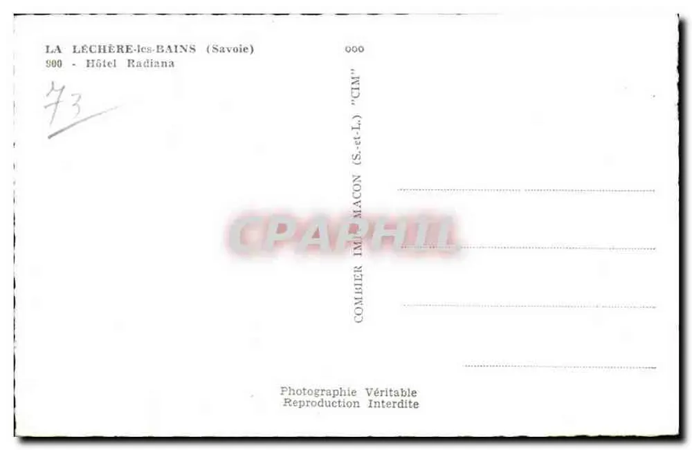 Hotel Radiana — La Lechère-les-Bains (Savoie) — Combiér (CIM) - Verso