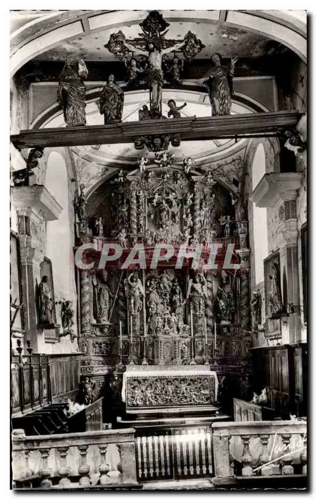 Champagny-le-Bas — Interior da igreja, retábulo e calvário (1742) — Edições fotográficas TANSOL - Frente