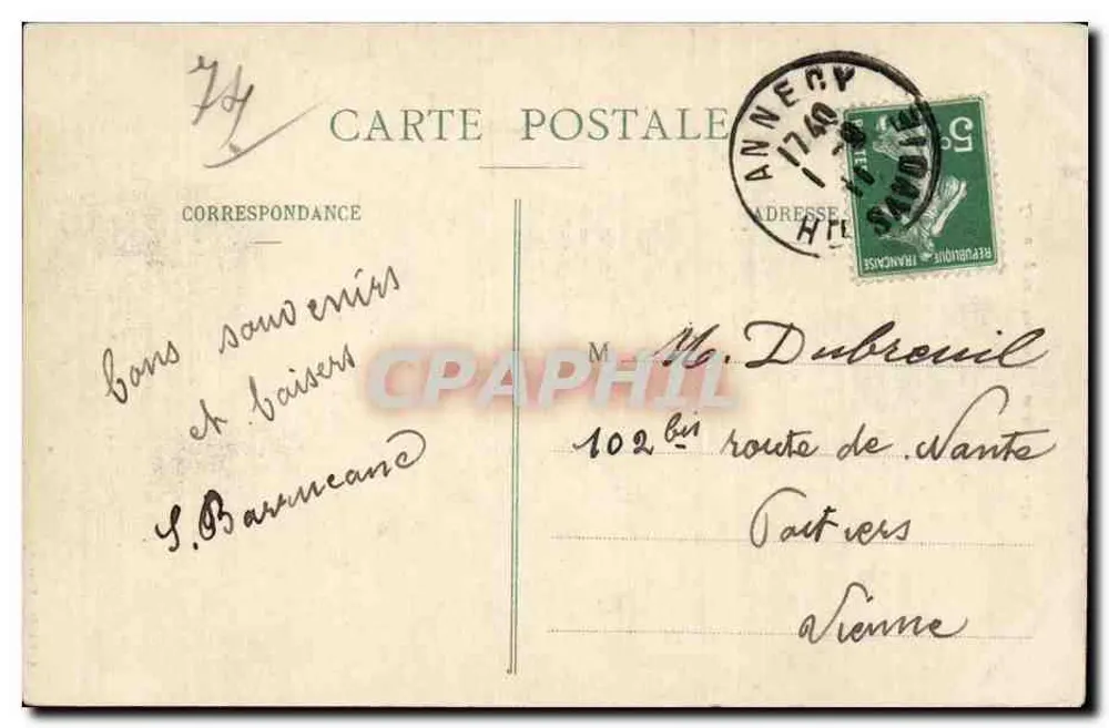 Lago d'Annecy — Barco a vela e cisnes — A. Gardel, Annecy - Verso