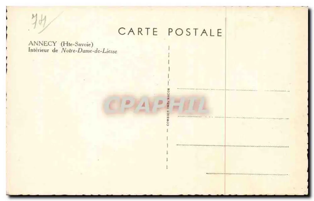 Innenansicht der Kathedrale Notre-Dame-de-Liesse — Annecy (Haute-Savoie) — Verlag Combies & Mme Mâcon - Rückseite