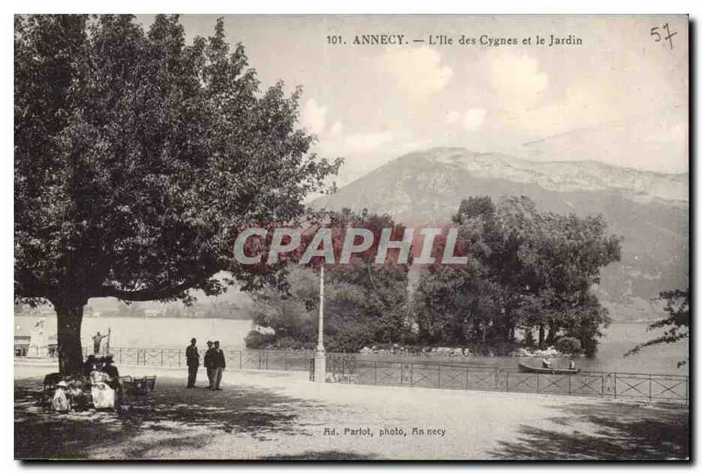 Annecy — Ansicht von Île des Cygnes und dem Garten — Rd. Parlot, Foto, Annecy - Vorderseite