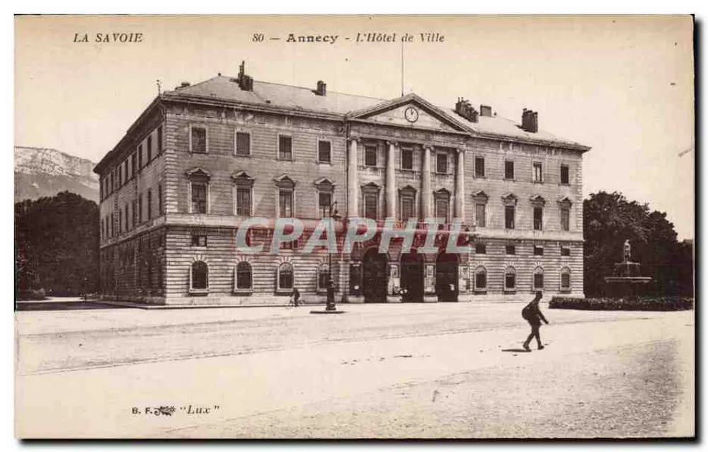 Annecy - O Hotel de Ville — A Savóia, n°80, editor B. F. Lux - Frente