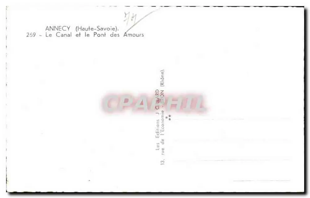 Annecy — O Canal e o Ponte dos Amores — Les Éditions J. Clapard - Verso