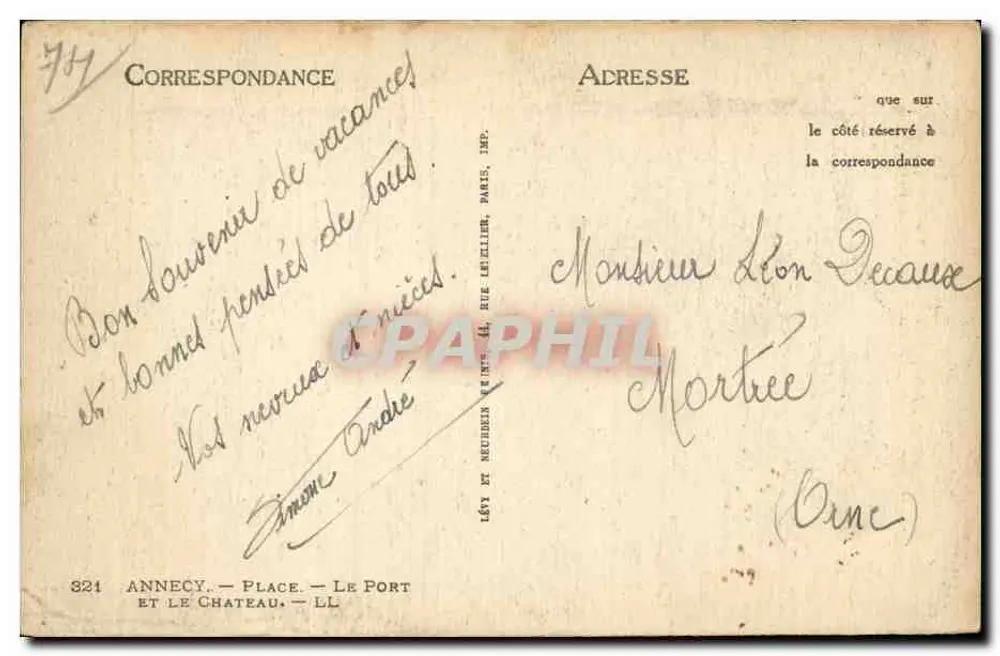 Annecy — Platz und Schloss — Lévy et Neubuer, Imp. Paris - Rückseite