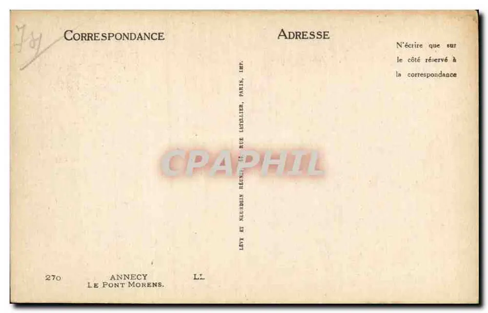 Annecy — O Ponte Morens — Editor Levé e Neurudin Reunidos, n° 270 - Verso