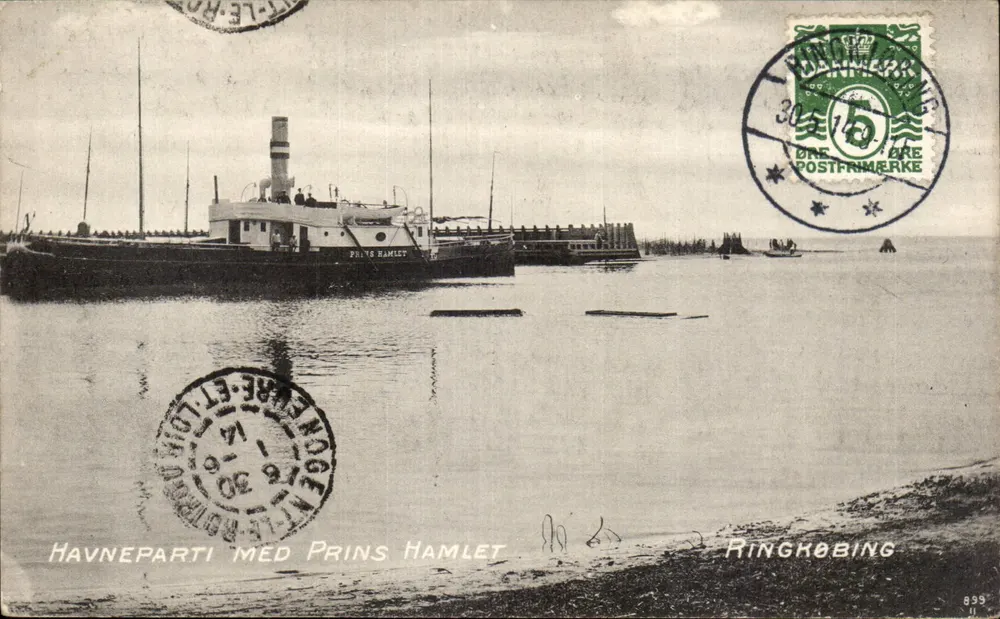 Hafenszene mit dem Dampfer Prins Hamlet — Ringkøbing — Verlag Verdenspostforeningen - Vorderseite
