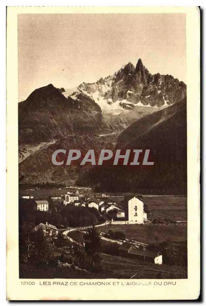 Les Praz de Chamonix e a Aiguille du Dru — Bilhete postal antigo 12100 — Braun & Cie, Impr. Dornach - Frente