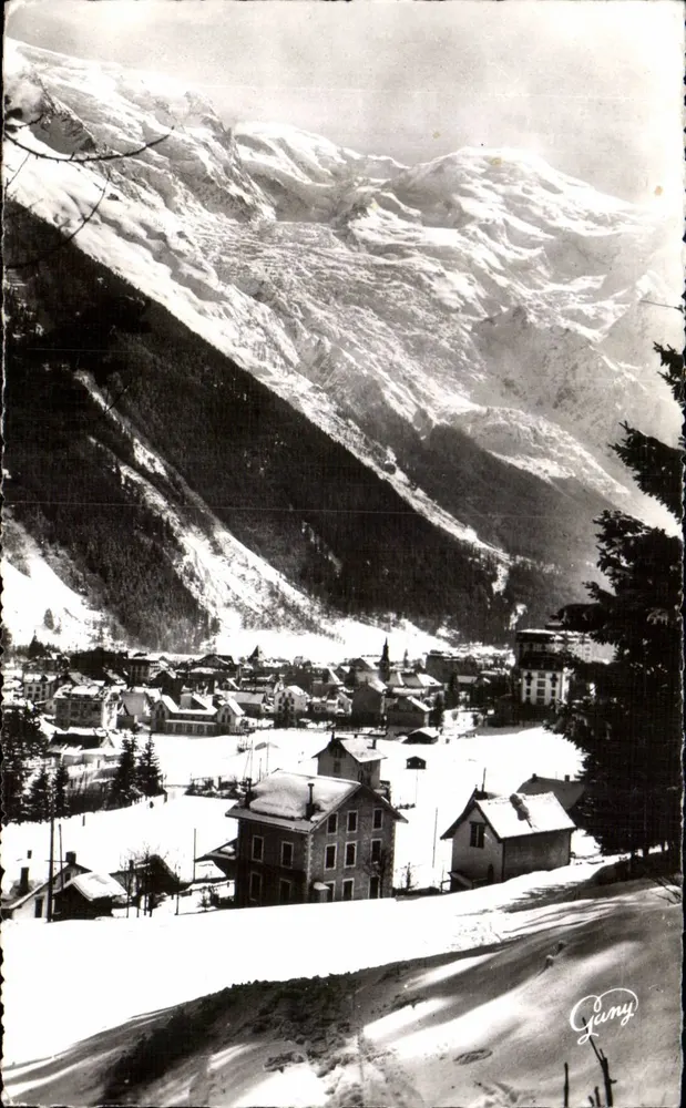 Chamonix - Mont Blanc — vista geral e o Mont Blanc (4807 m.) — Gjüny, n° 5551 - Frente