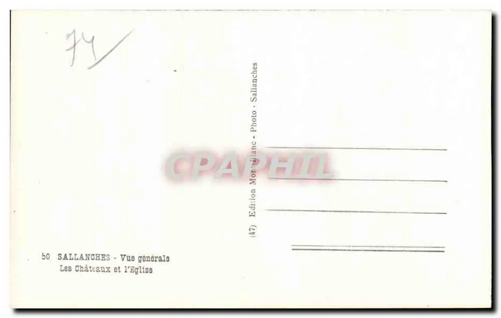 Sallanches — Vista geral — Os Castelos e a Igreja — Edição Mortelanc - Sallanches - Verso