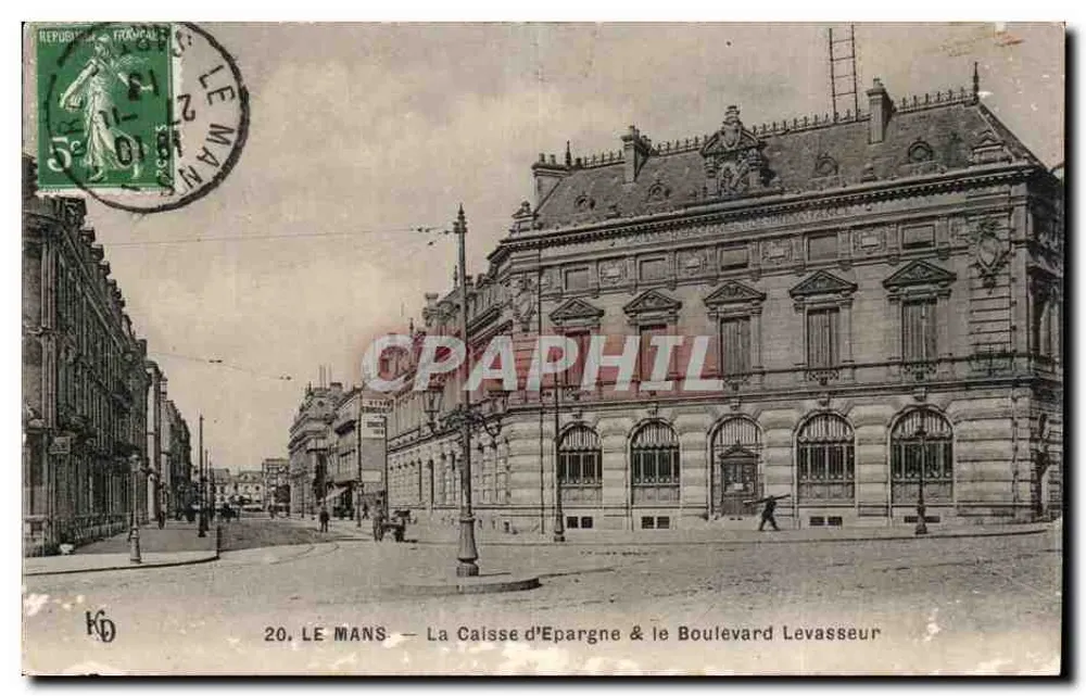 Le Mans — Die Sparkasse & Boulevard Levassseur — Verlag KD, Nr. 20 - Vorderseite