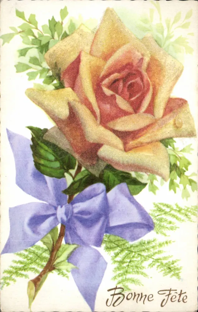 Rose mit Schleife — Frohe Geburtstage — Serie Nr. 6105, M.D. PARIS - Vorderseite