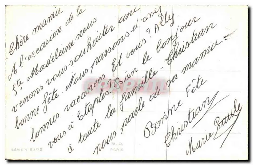 Rose mit Schleife — Frohe Geburtstage — Serie Nr. 6105, M.D. PARIS - Rückseite