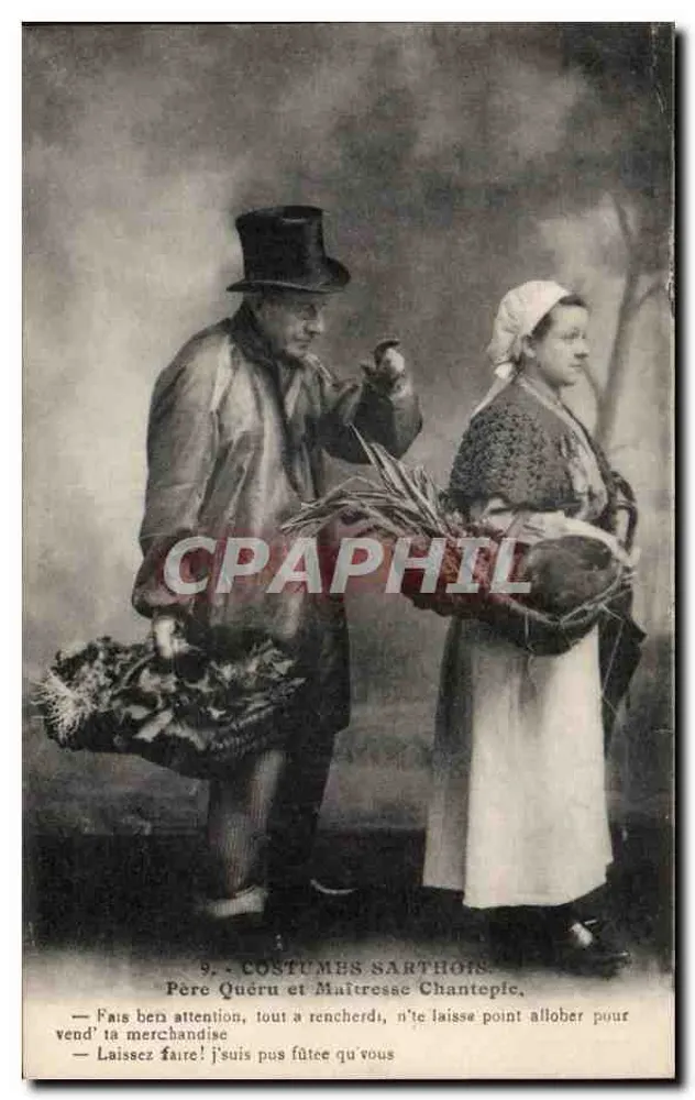 Sarthe-Kleidung — Pere Quérû und Maîtresse Chantepic — Imp. Phot. A. Dolbeau, Le Mans - Vorderseite