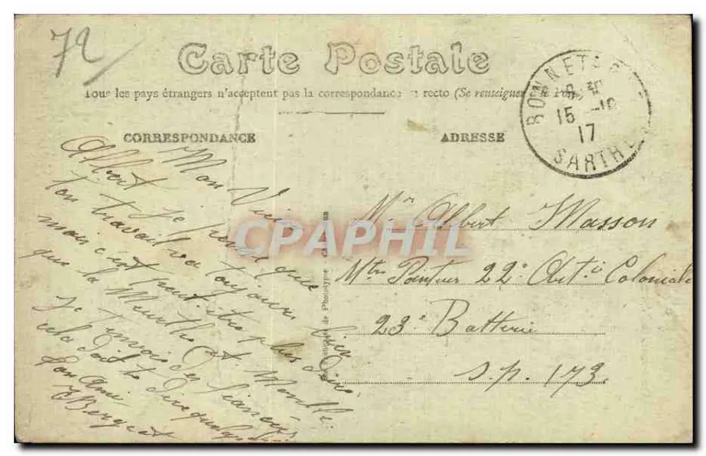 Les Accordailles dans la Sarthe. — scène de couple avec texte imprimé — éditeur Photo-Édition d'Pouvrete, Le Mans - Cléaudun - Rückseite