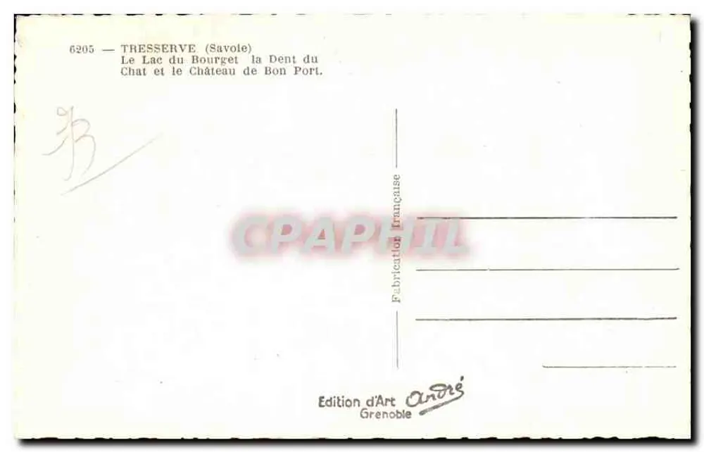Tresserve (Savoie) — See Bourget und Dent du Chat — Edition d'Art André, Grenoble, Nr. 6205 - Rückseite