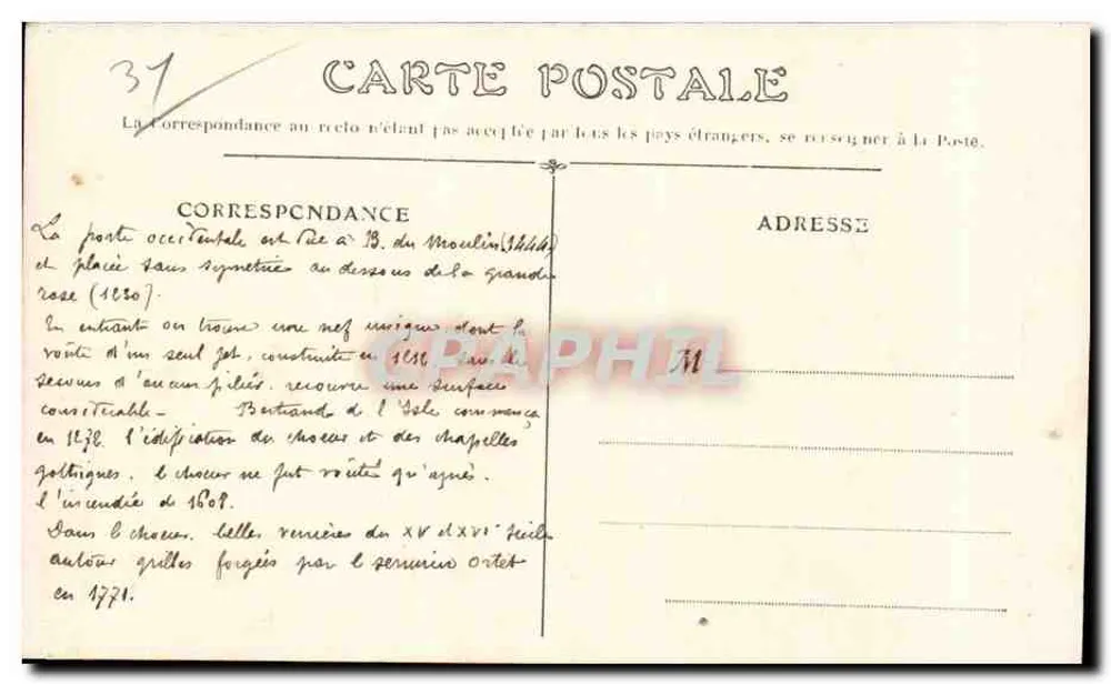 Toulouse — Catedral de São Etienne — Editor desconhecido, n° 113 - Verso