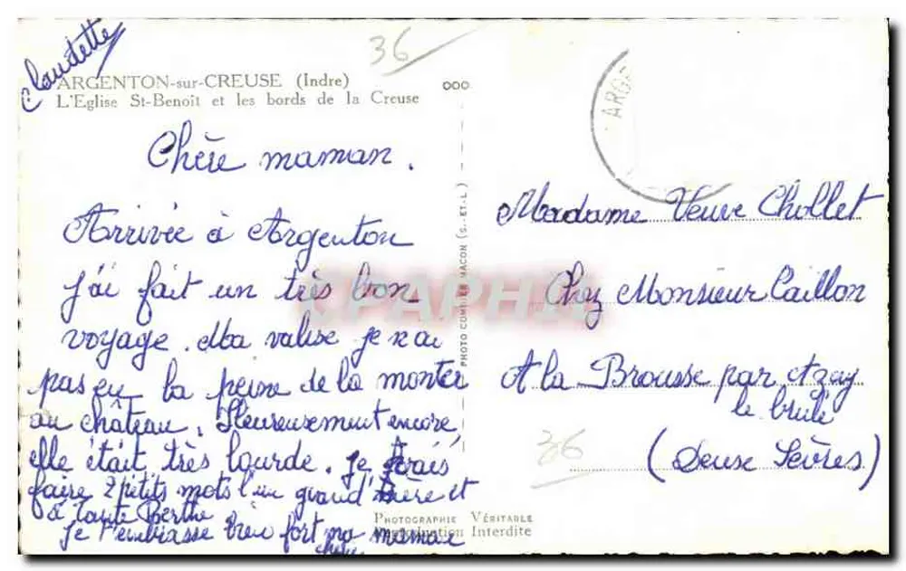 Argenton-sur-Creuse — Die Kirche Saint-Benoît und die Ufer der Creuse — Authentische Fotografie - Rückseite
