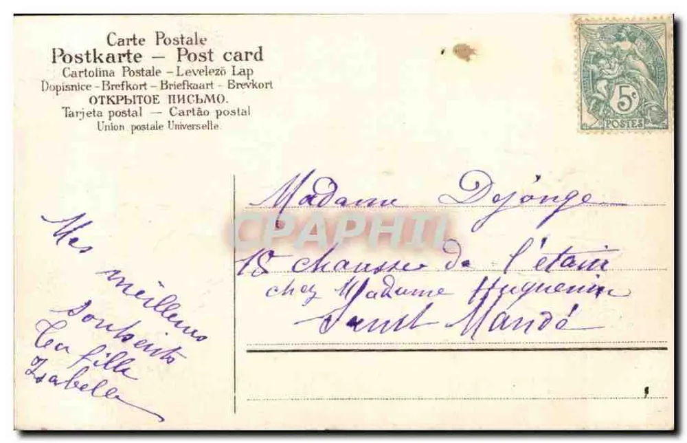Flores de pensamento — Boa ano — Carta postal universal - Verso