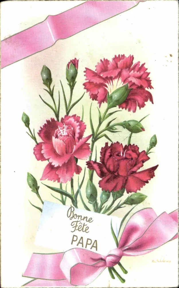 Bouquet de peonías — para Papa — M.D. París, serie N°1170 - Anverso