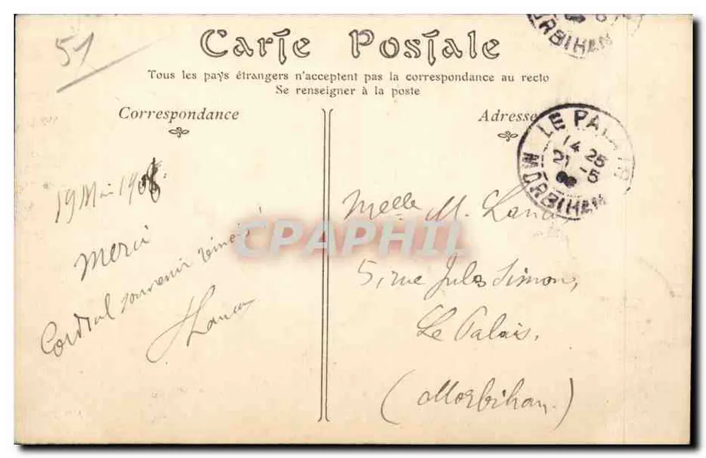 Reims — A Place Royale e a Rue Colbert — Editor ND, n° 51 - Verso