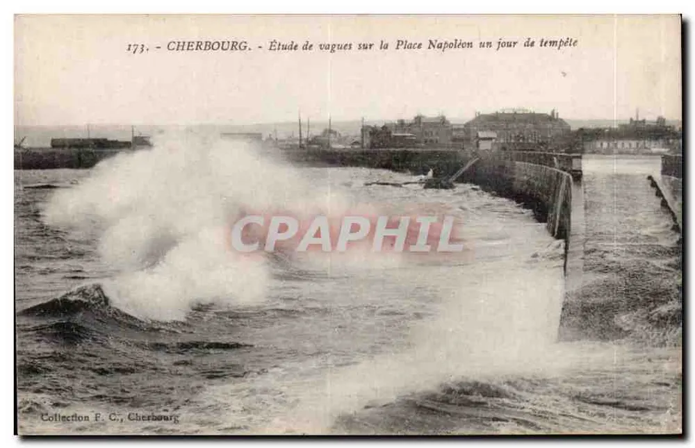 Cherbourg — Estudo de ondas na Place Napoléon em um dia de tempestade — Coleção F. C., Cherbourg - Frente