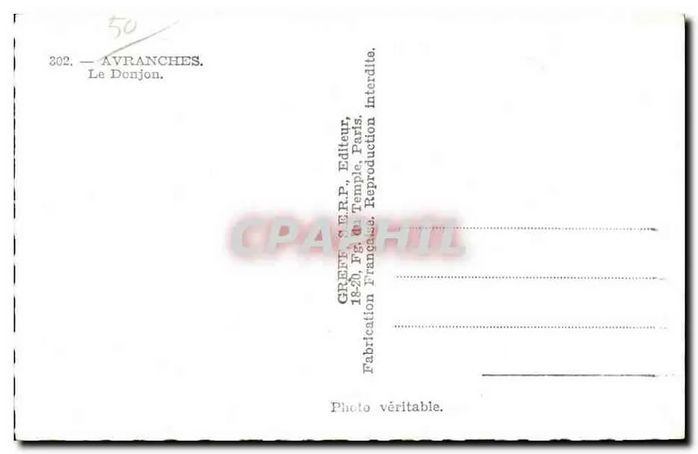 Avranches — O Donjon — Greff, Editora, Paris - Verso