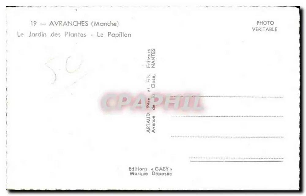 Avranches (Manche) — Der Botanische Garten - Der Schmetterling — Editions Gaby - Rückseite